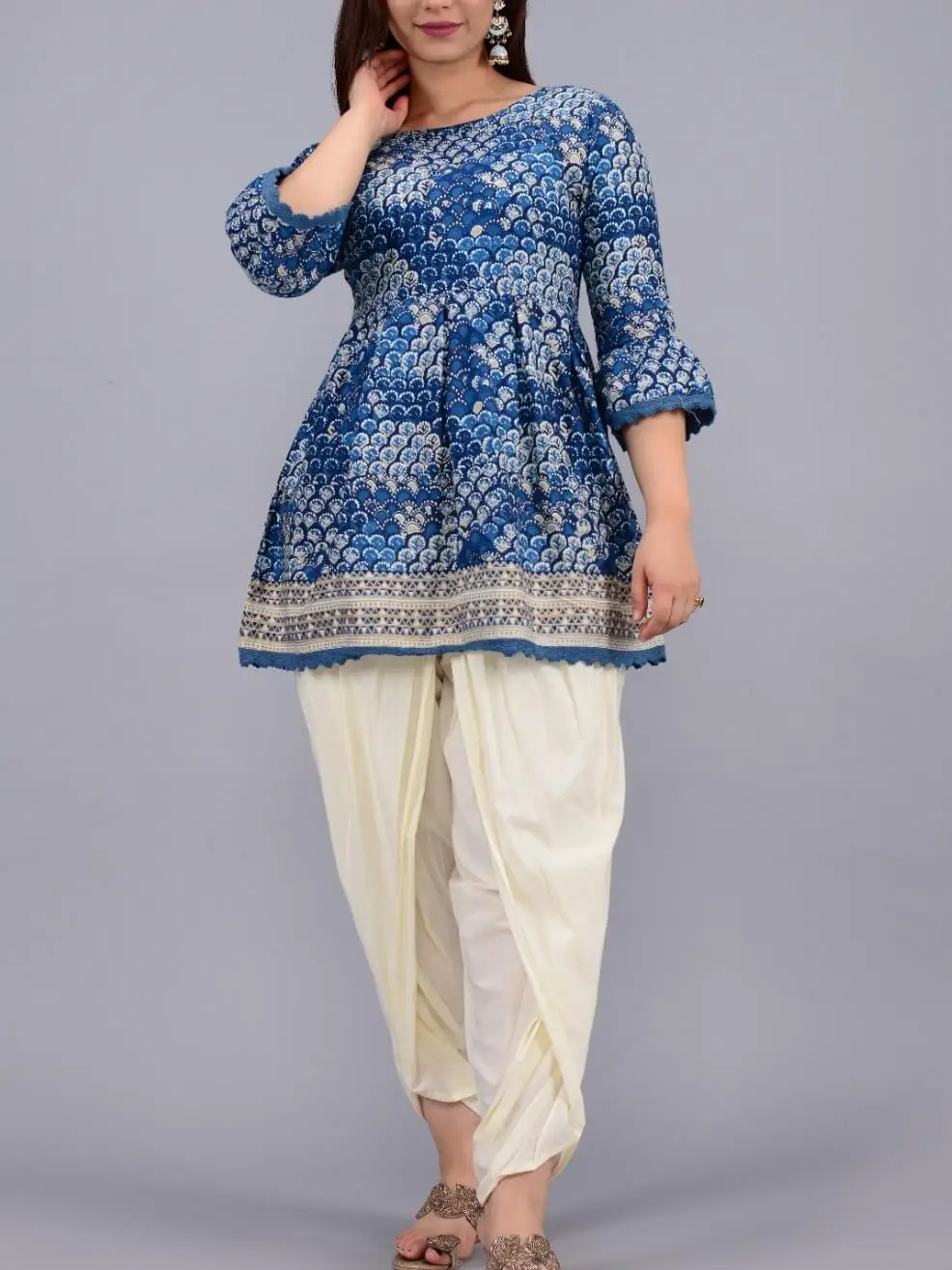 Steel blue top with dhoti pants - set of two by Rahi Label | The Secret  Label