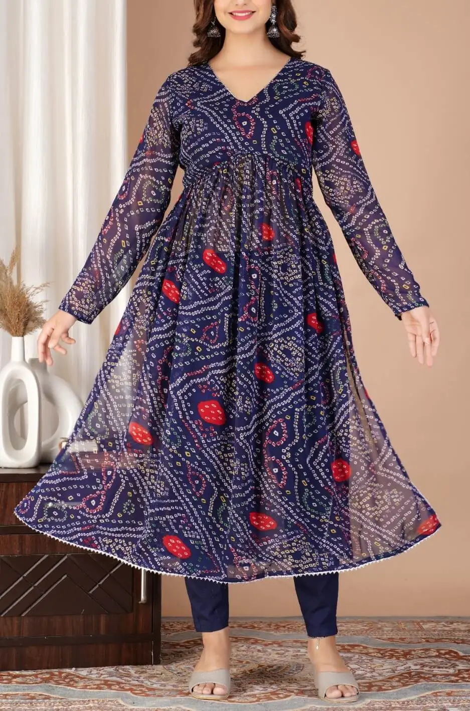 Red Naira Cut Bandhani Style Kurti in Soft Cotton | Glamatyou – Glamatyou  Fashion