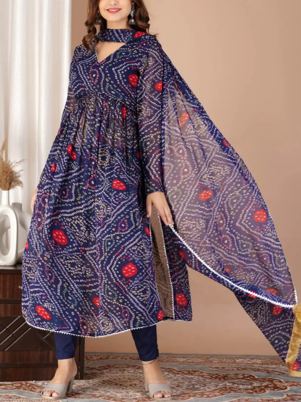 Silk bandhani kurti with gota work | The VogueNaari
