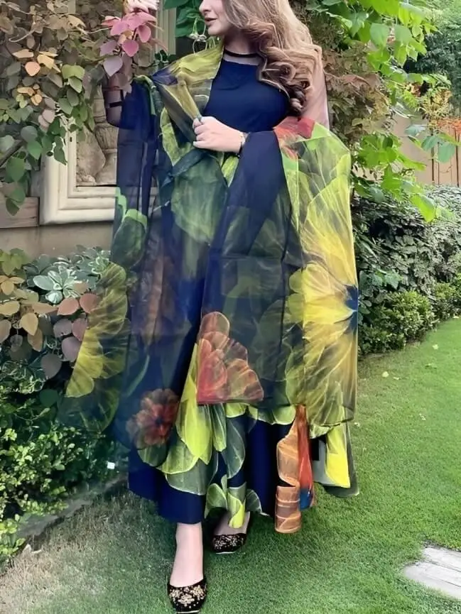 Buy Premium Indian Designer Floral Print Full Flared Anarkali Long Flared  Peach Kurta Kurti With Pant and Dupatta Readymade Salwar Kameez Set Online  in India - Etsy