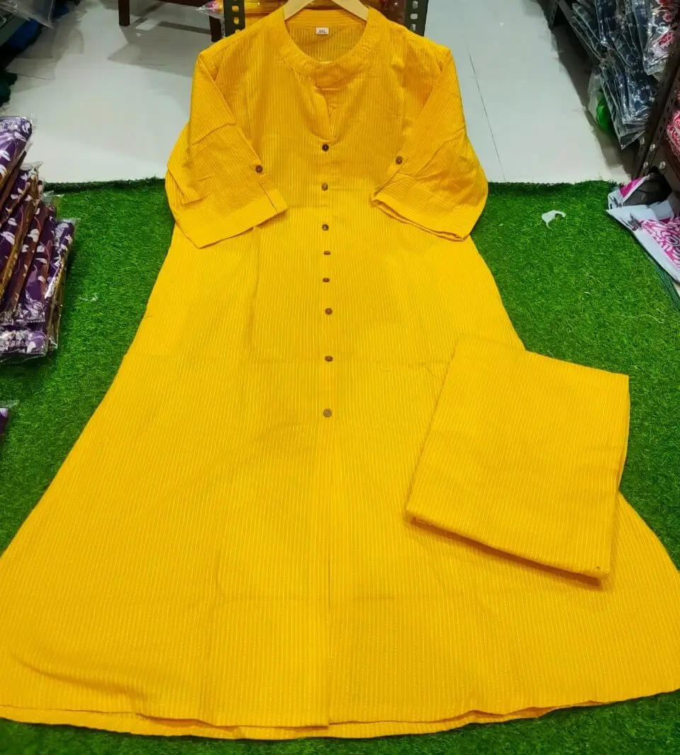 Women Haldi Kurti And Palazzo Beautiful Set Yellow Color Muslin Fabric  Modern | eBay