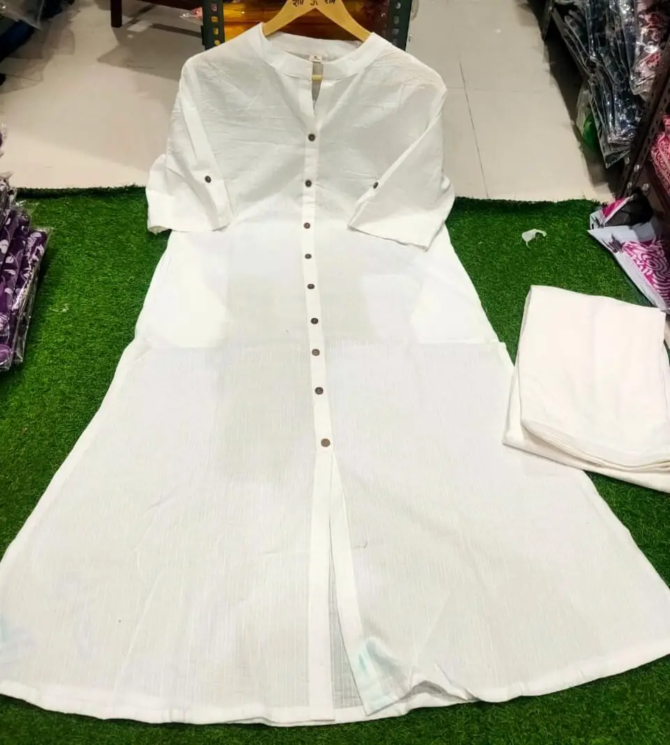 White A-Line Kurti with Floral Applique Work
