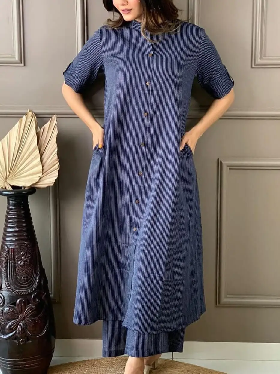 Arayna Women's Cotton Printed Straight Kurti Palazzo Pants Set With Dupatta  (Small), Blue : Amazon.in: Fashion