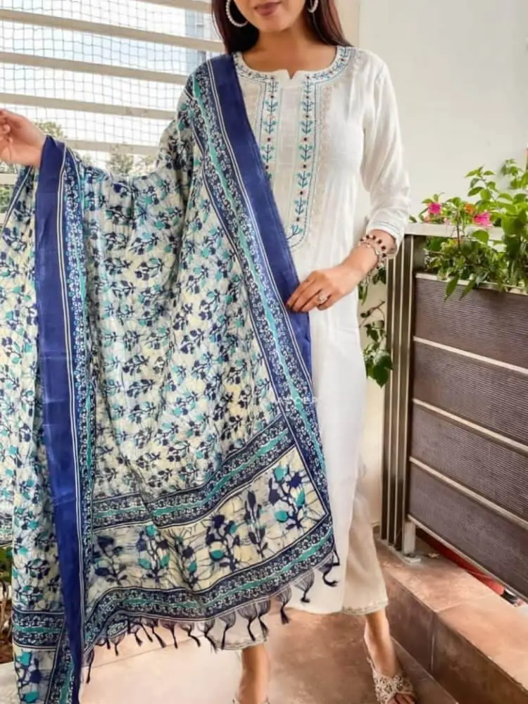 Buy Mesmerizing WS914 Nayna Silk Kurta Pant Set With Kota Doria Dupatta  Online | Kessa