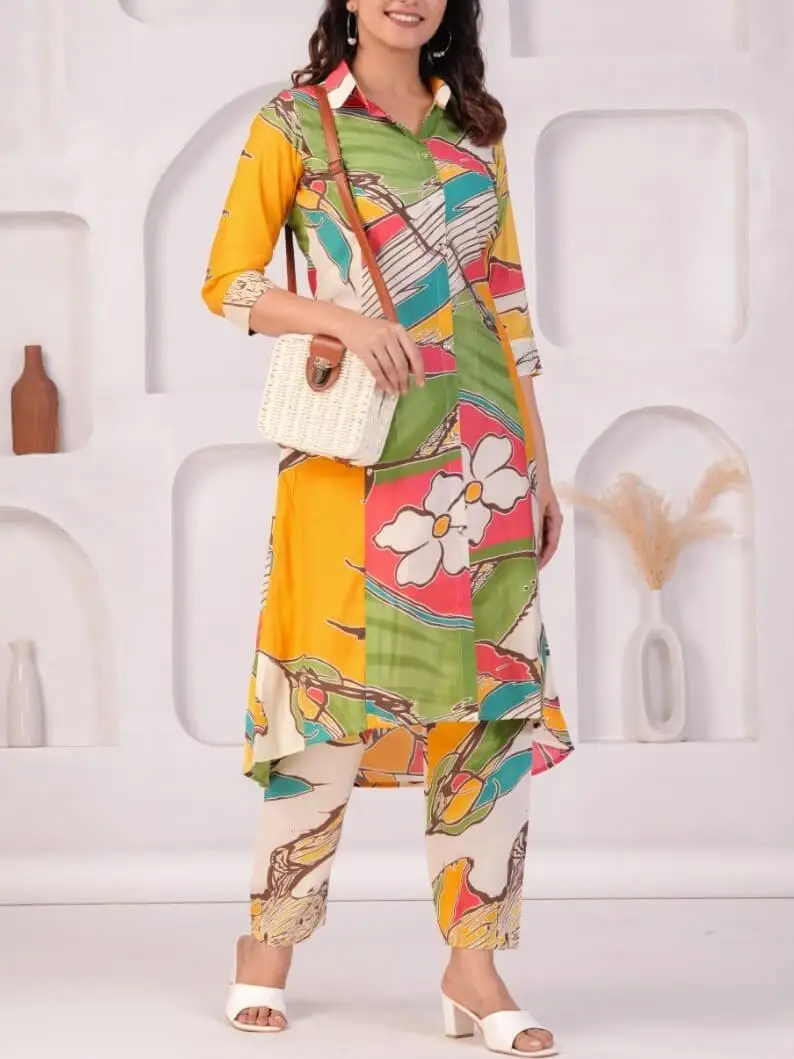 Sanisa Women's Chinnon Shirt Style Kurti Set  (383K2035N-S_254TK315N-S_Blush) : Amazon.in: Fashion
