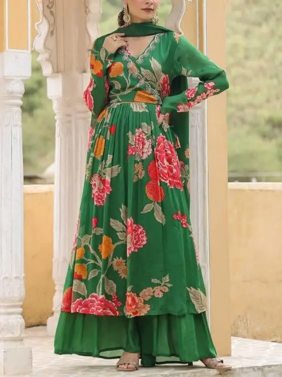 Shop Green Jacquard Floor Length Anarkali Suit Festive Wear Online at Best  Price | Cbazaar