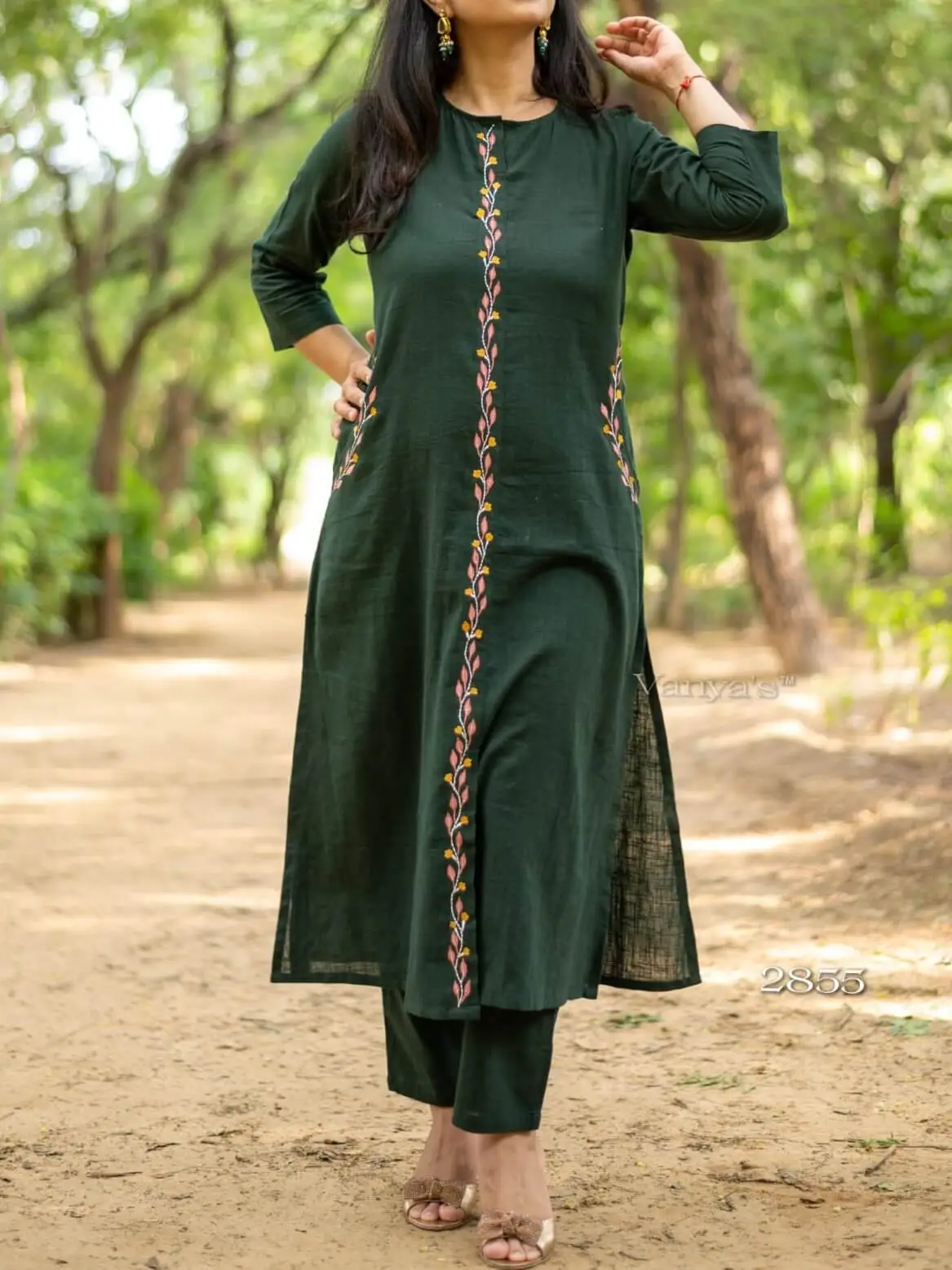 Khadi cotton Kurti: Dark green » Kamarkattu Ecostore