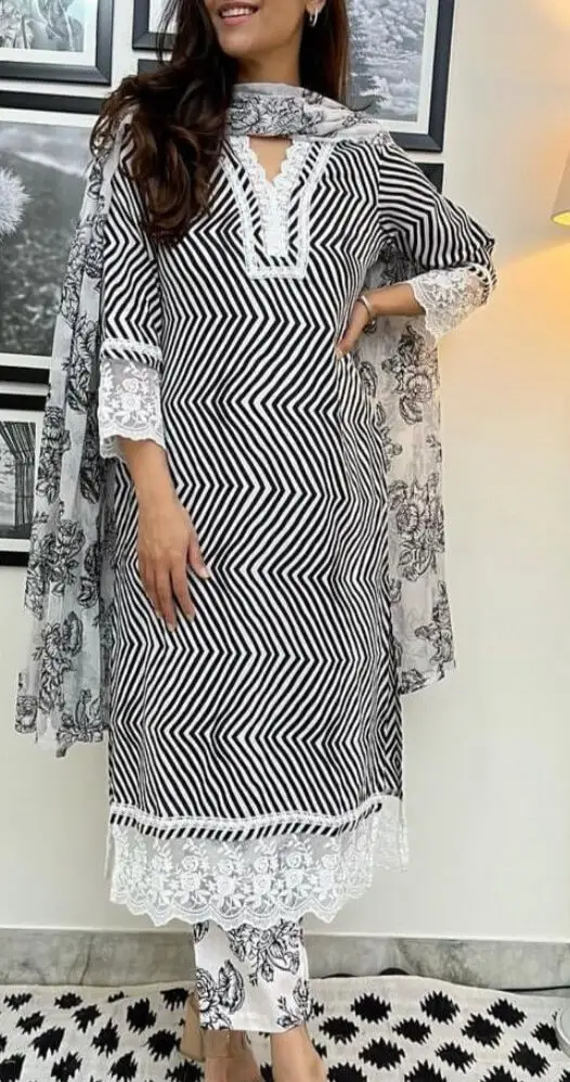 Black kurti and white shrug with wooden buttons - Kurti Fashion