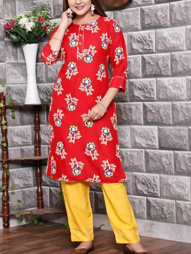 Elegant Georgette Red Salwar Suit for Women, Premium Straight Kurti With  Legging & Dupatta 3 Piece Kurta Pant Set Casual/partywear Readymade - Etsy