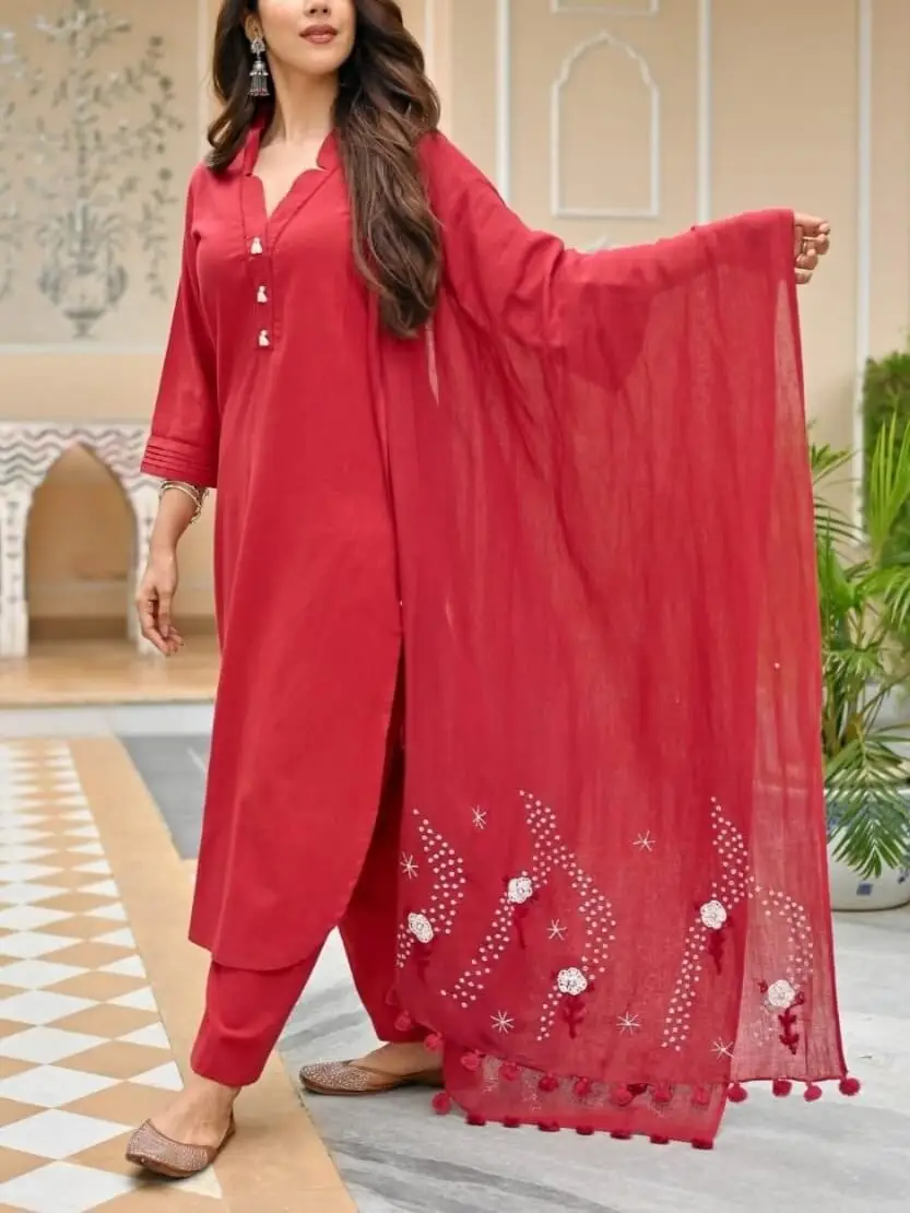 Buy Femeone women's Red Cotton Kurti with Chikankari Jacket Set - M Online  at Best Prices in India - JioMart.
