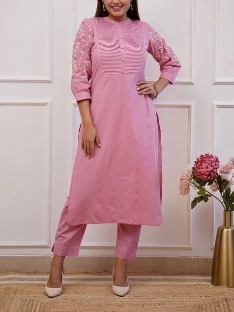 Baby pink straight kurti, pant and dupatta – Label Reet Rang