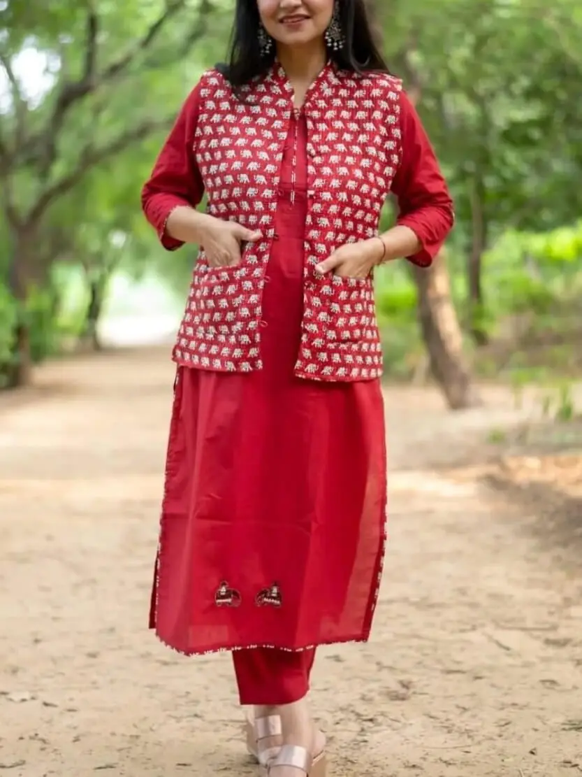 Casual Kurti - Coat Cut With Silver Button